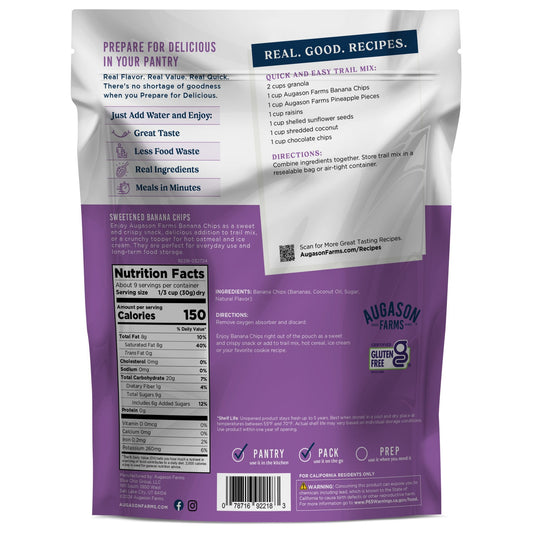 Sweetened Banana Chips Pouch, 9 Servings - Blessings Grow Meadows