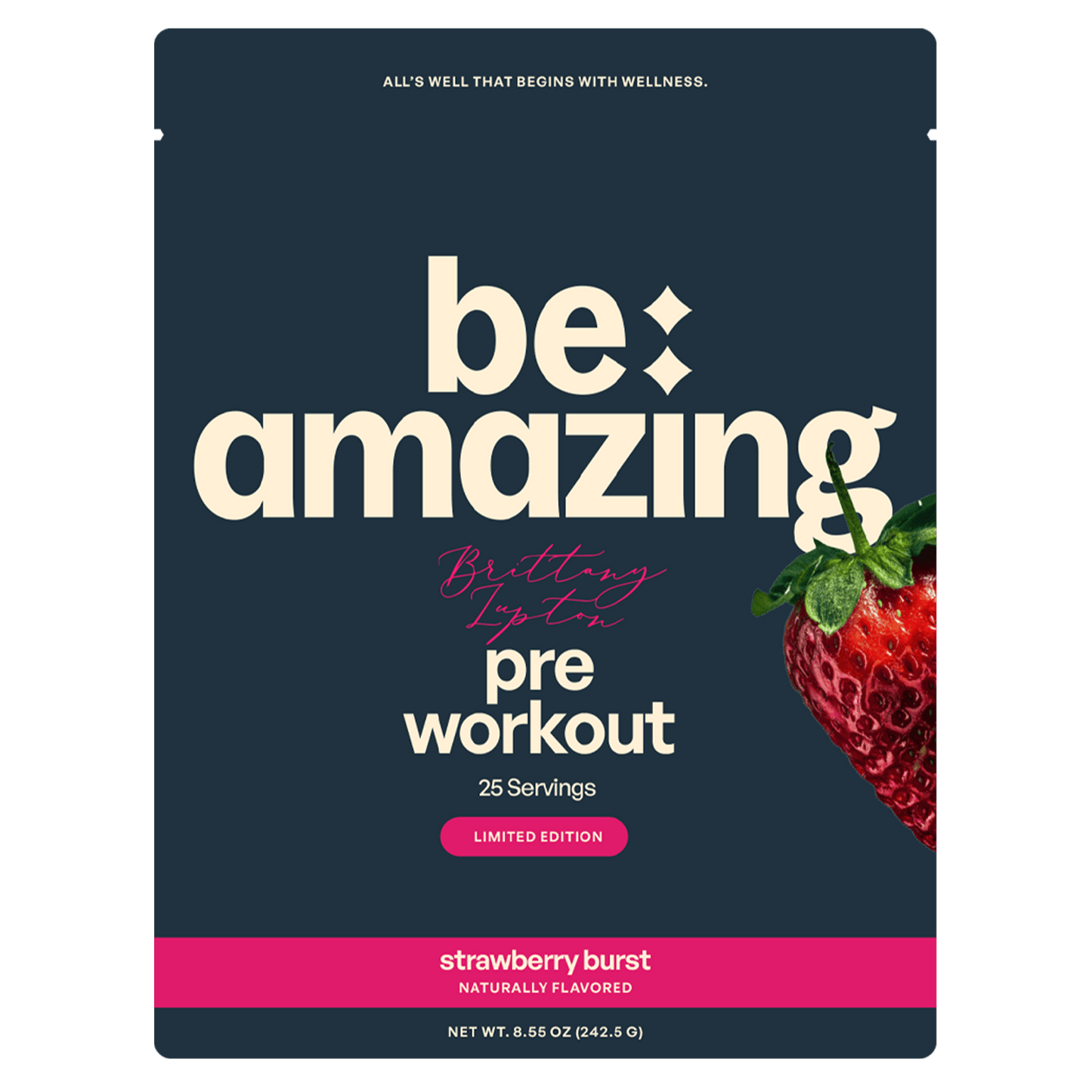 Be Amazing pre-workout powder in Dole Whip Pineapple flavor, 30 scoops, showing the colorful container and scoop.