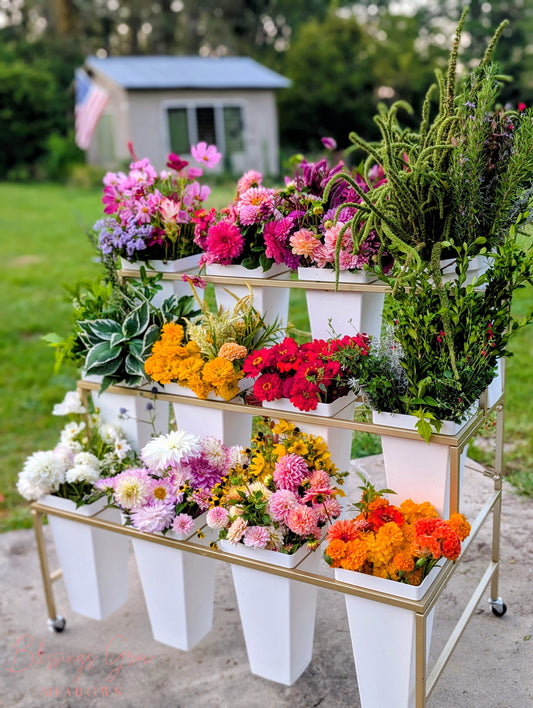 DIY Boom Bar with fresh cut flowers for bouquet making at Blessings Grow Meadows, Metter, GA pick-up.