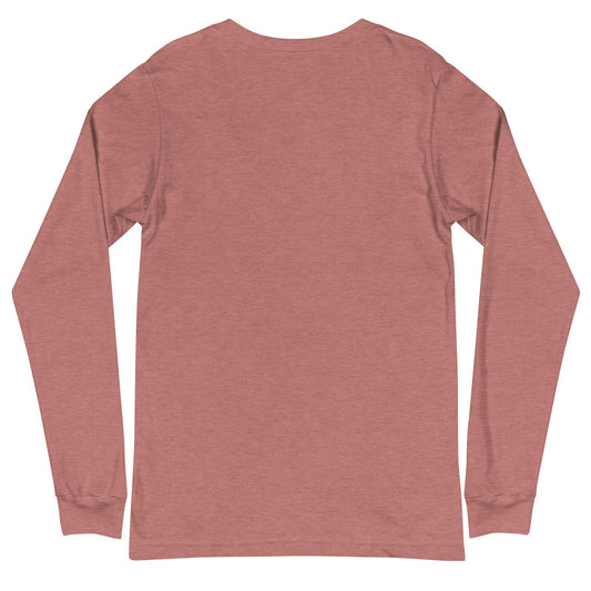 Unisex long sleeve Heather Mauve tee with Bella + Logo Blessings Grow Meadows branding, casual shirt for men and women.