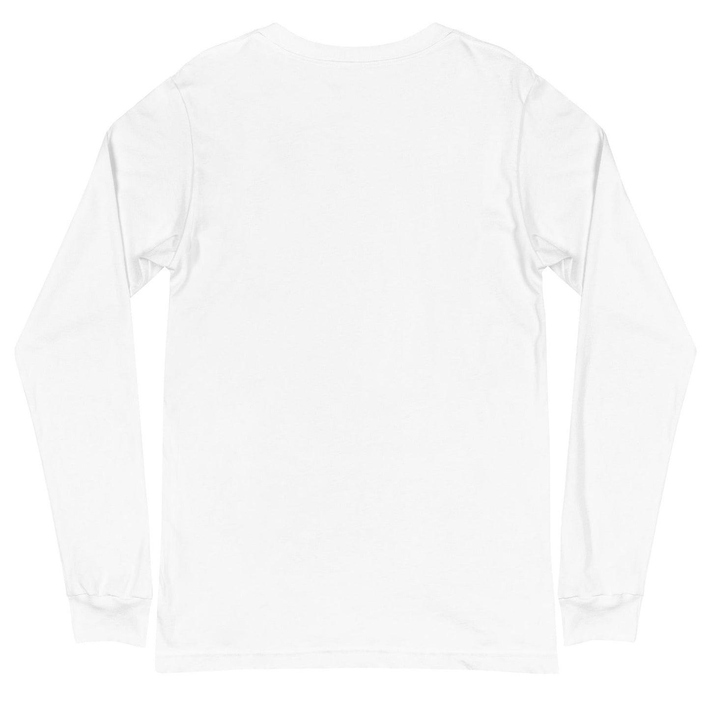 The image is unidentifiable. It shows a plain white long-sleeved t-shirt with a crew neck, no visible designs or logos