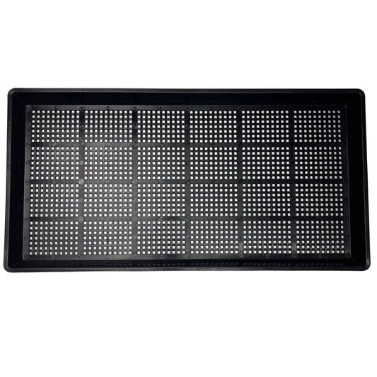 Black Bootstrap Farmer 1020 Mesh Shallow Extra Strength Tray with 1-inch depth, designed for plant propagation and seedling growth.