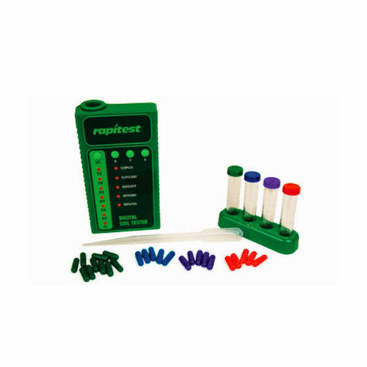Digital soil test kit by Bootstrap Farmer featuring Luster Leaf Rapitest for measuring soil pH and nutrient levels.