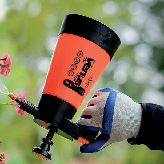 Bootstrap Farmer Kwazar Venus handheld pump sprayer for gardening, with a transparent container and ergonomic handle.