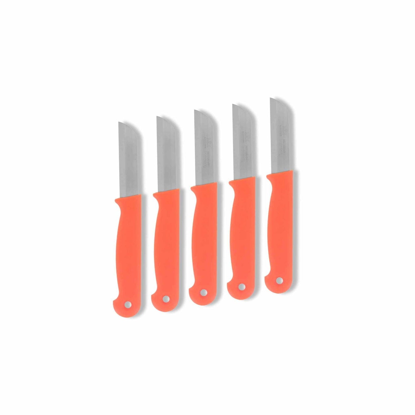 Set of five Bootstrap Farmer stainless steel strip harvesting knives for gardening and crop harvesting.