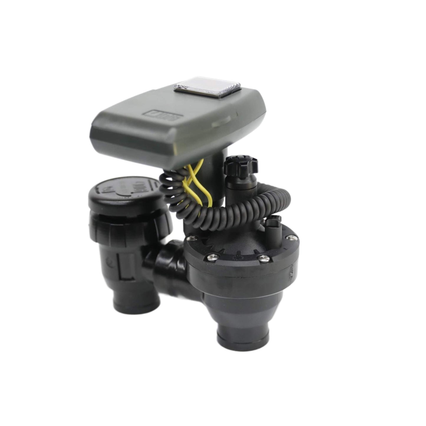 Bootstrap Farmer LEIT 1 irrigation controller with 3/4-inch anti-siphon valve for garden watering systems.