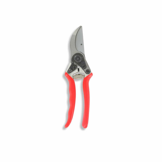 The Bootstrap Farmer Red Line Bypass Pruner features ergonomic red handles and a sharp high-carbon steel blade, displayed on a plain white background.