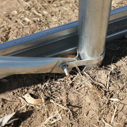 Bootstrap Farmer greenhouse corner brace kit used for stabilizing and reinforcing greenhouse corners in a durable, green metal design.