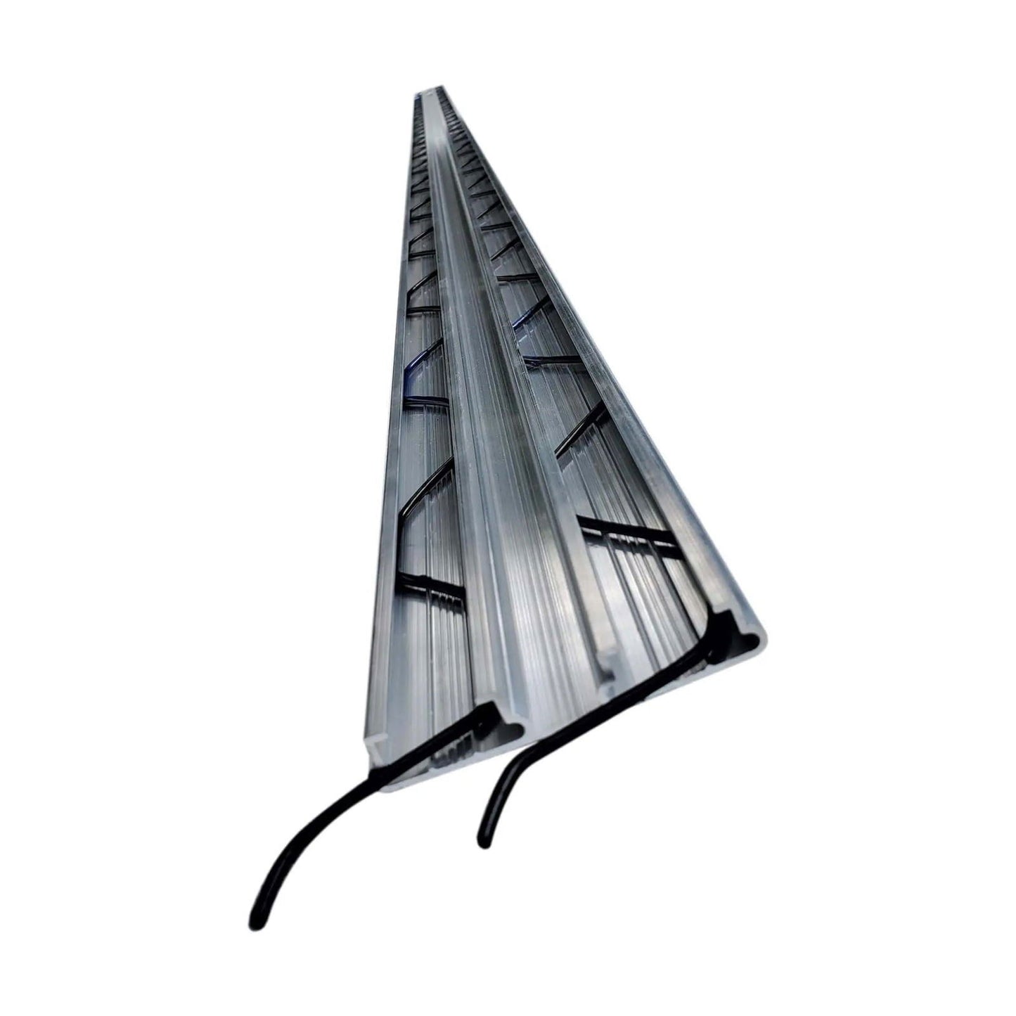 Aluminum product featuring a ribbed surface, black accents, and a streamlined design.