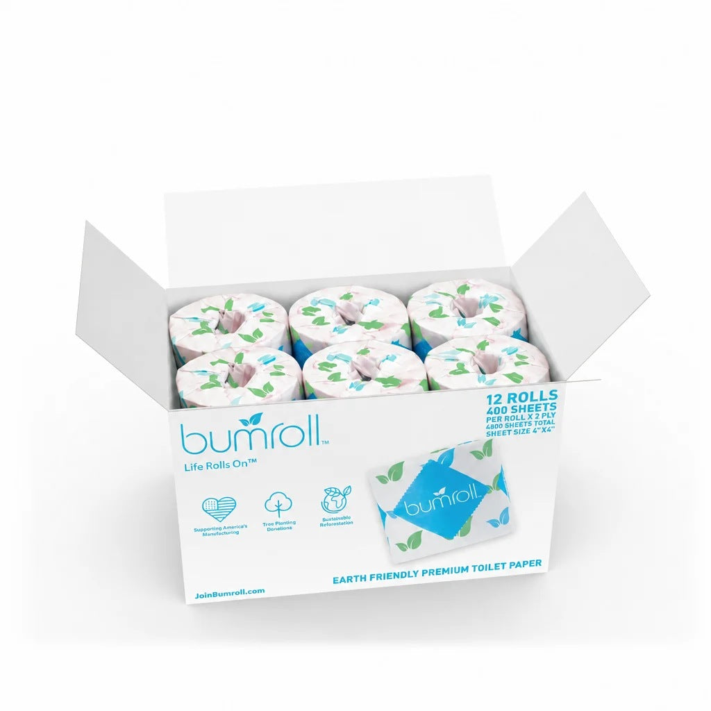 Join Bumroll bamboo toilet paper, soft and eco-friendly, with 12 rolls shown, made in the USA from sustainable bamboo.
