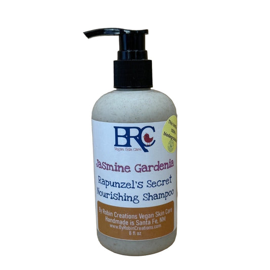 By Robin Creations sulfate-free moisturizing shampoo in biodegradable pump bottle, ideal for hair, brows, and eyelashes.