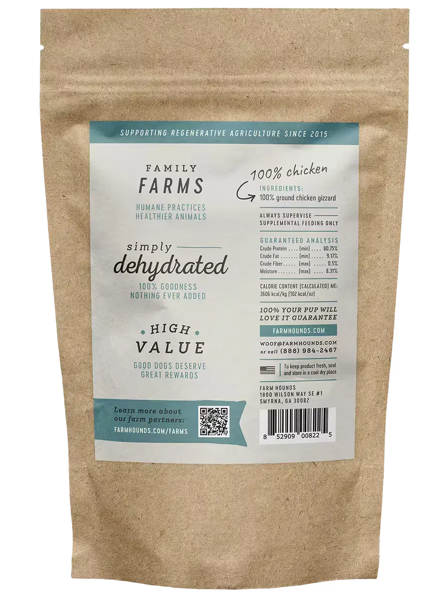 Farm Hounds chicken gizzard sticks showing fresh, natural chicken gizzards for pet treats or cooking.