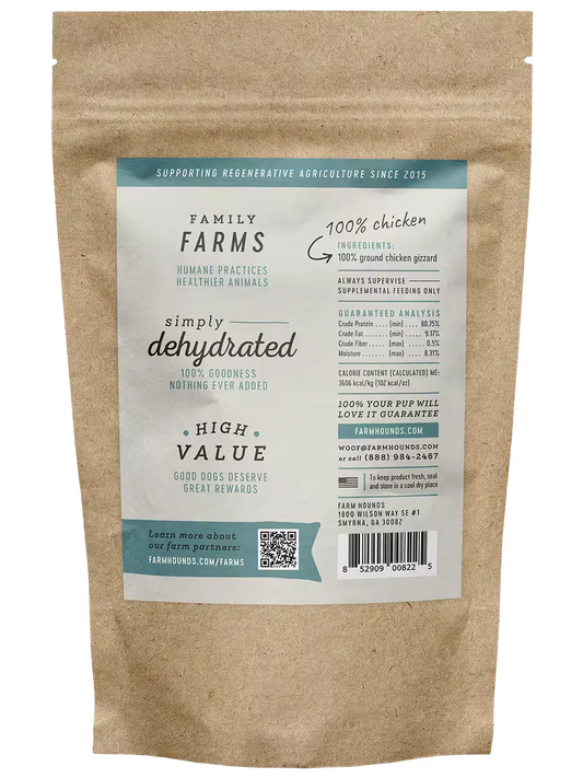 Farm Hounds chicken gizzard sticks showing fresh chicken gizzards with a natural texture and quality appearance.