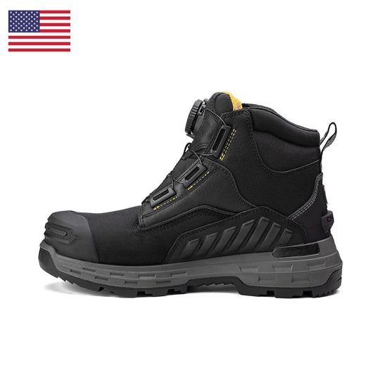 Black Wildwood 6-inch composite toe Turbolace work boot by Chinook® Footwear, made in the USA, shown from a side angle.