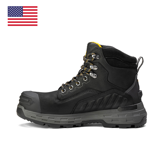 Chinook Wildwood 6-inch waterproof black composite toe work boot, made in USA, with sturdy leather and safety features.