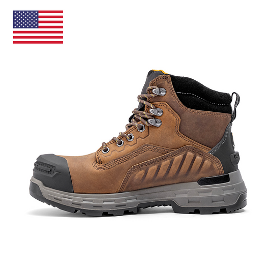 Chinook Wildwood 6-inch waterproof composite toe brown work boot made in the USA, featuring durable leather and rugged design.