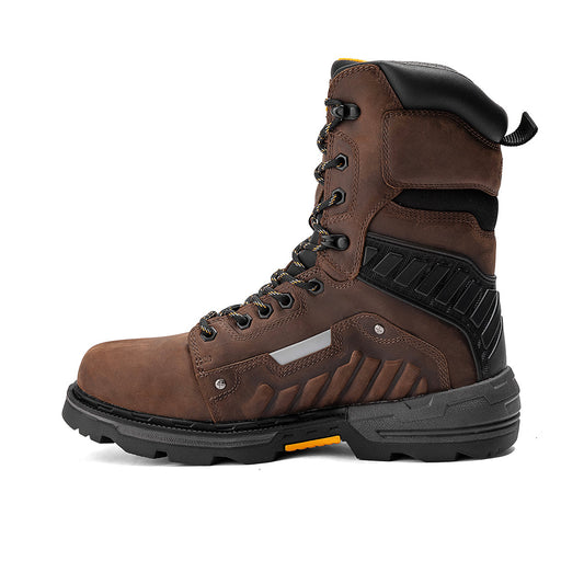 Chinook® Scorpion 9-inch plain toe waterproof work boot in brown, rugged leather with sturdy sole and waterproof features.