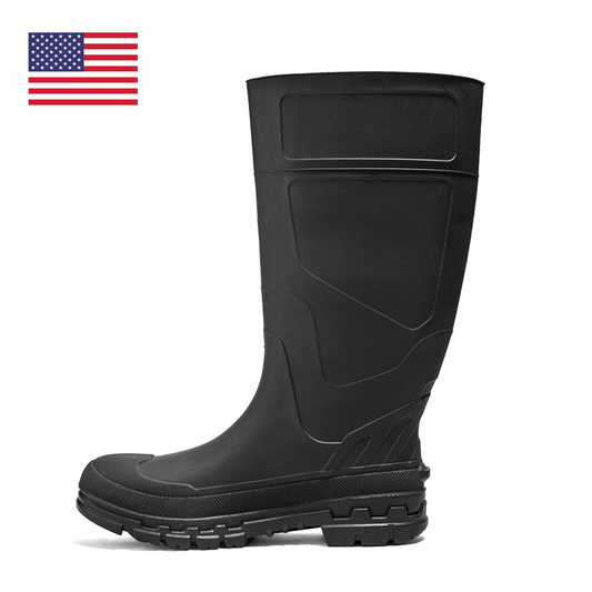Black Chinook® Kickaxe Regrind 15-inch waterproof rubber boot with eco-friendly regrind rubber, designed for durable outdoor wear.