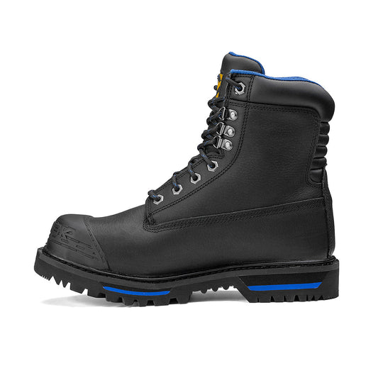Black Tarantula 8-inch steel toe waterproof work boot for men by Chinook® Footwear, showing sturdy design and durable materials.