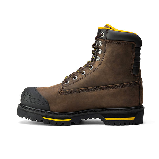 Chinook® Footwear Tarantula 8-inch brown steel toe men's work boot showing sturdy leather upper and reinforced toe design.