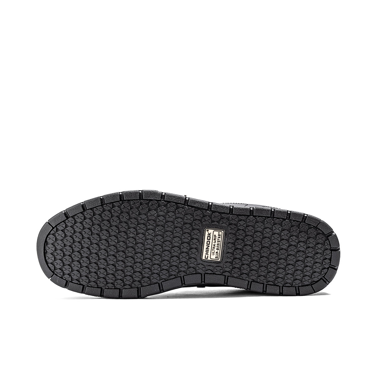 Chinook® Men's black skater non-slip shoes for work and casual wear, featuring durable sole and sleek design.