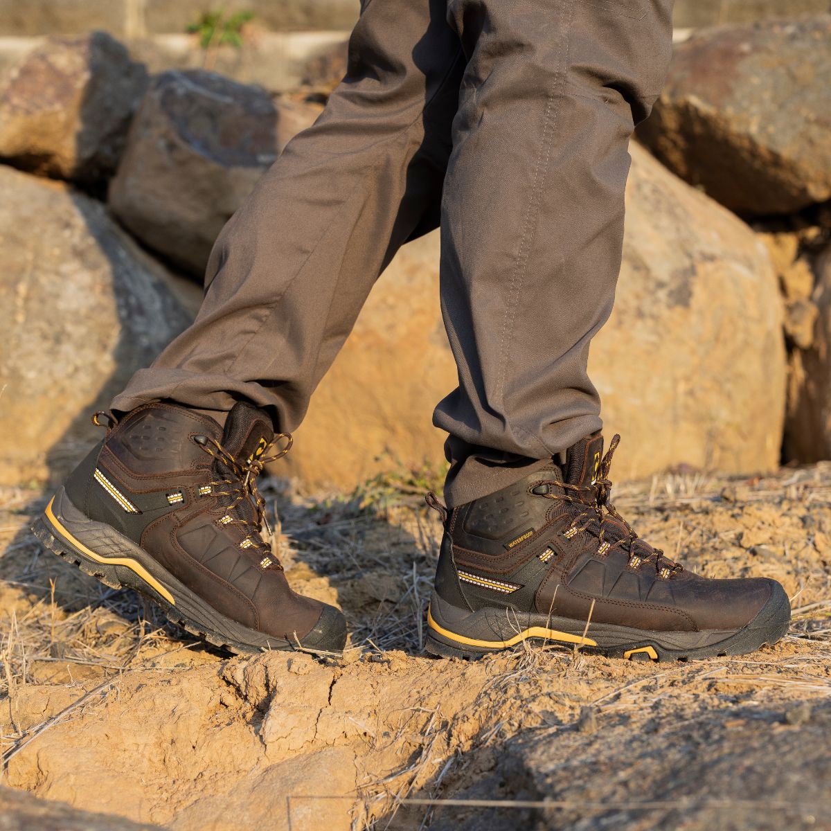 Chinook® Appalachia 6-inch waterproof brown leather work hiker boot with rugged sole for outdoor hiking and work activities.