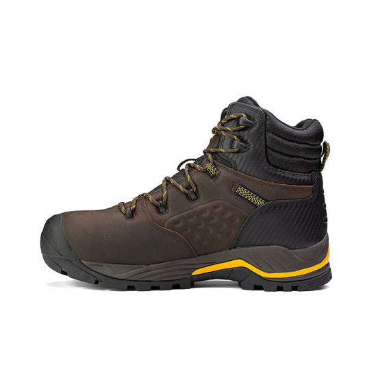 Chinook® Olympic 6-inch brown waterproof work hiker boot with composite toe, rugged design, and sturdy sole for safety and durability.