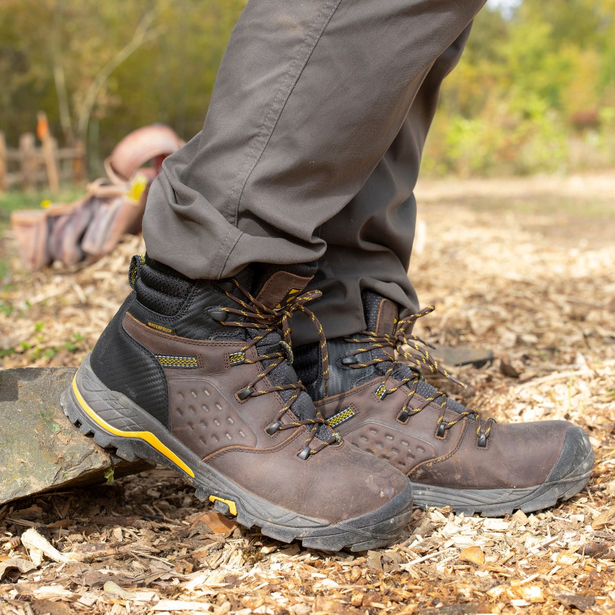 Chinook® Olympic 6-inch brown waterproof work hiker boot with composite toe and rugged design for safety and durability.