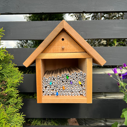 CrownBees Bee Wayfinders for Mason Bees, wooden bee nesting blocks with small entrance holes for supporting native pollinators