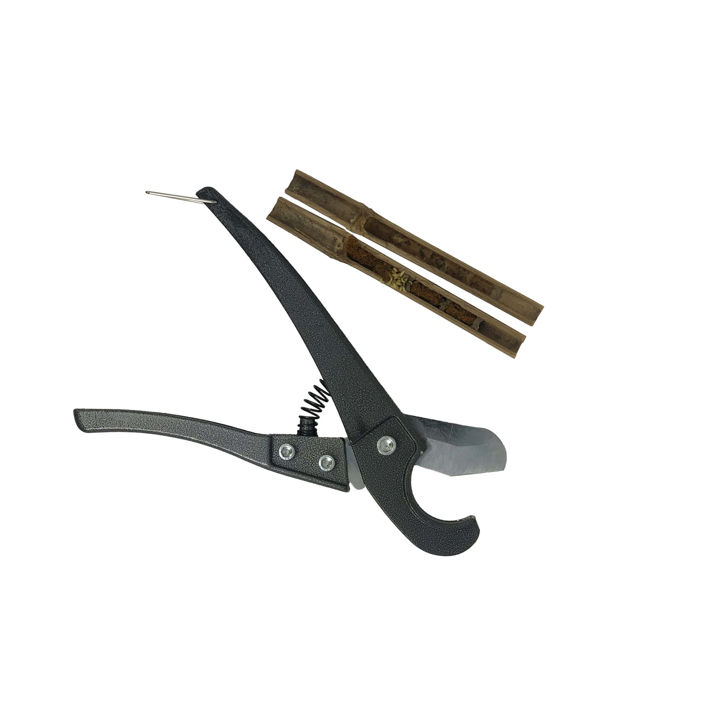 CrownBees Reed Splitter tool for splitting reed bundles, shown in a close-up image with wooden handle and metal blade.