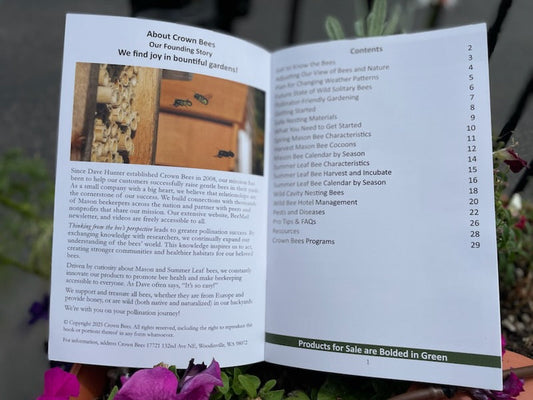Wild Bee Guide, Fourth Edition by CrownBees, featuring illustrations and information about native wild bees and their habitats.