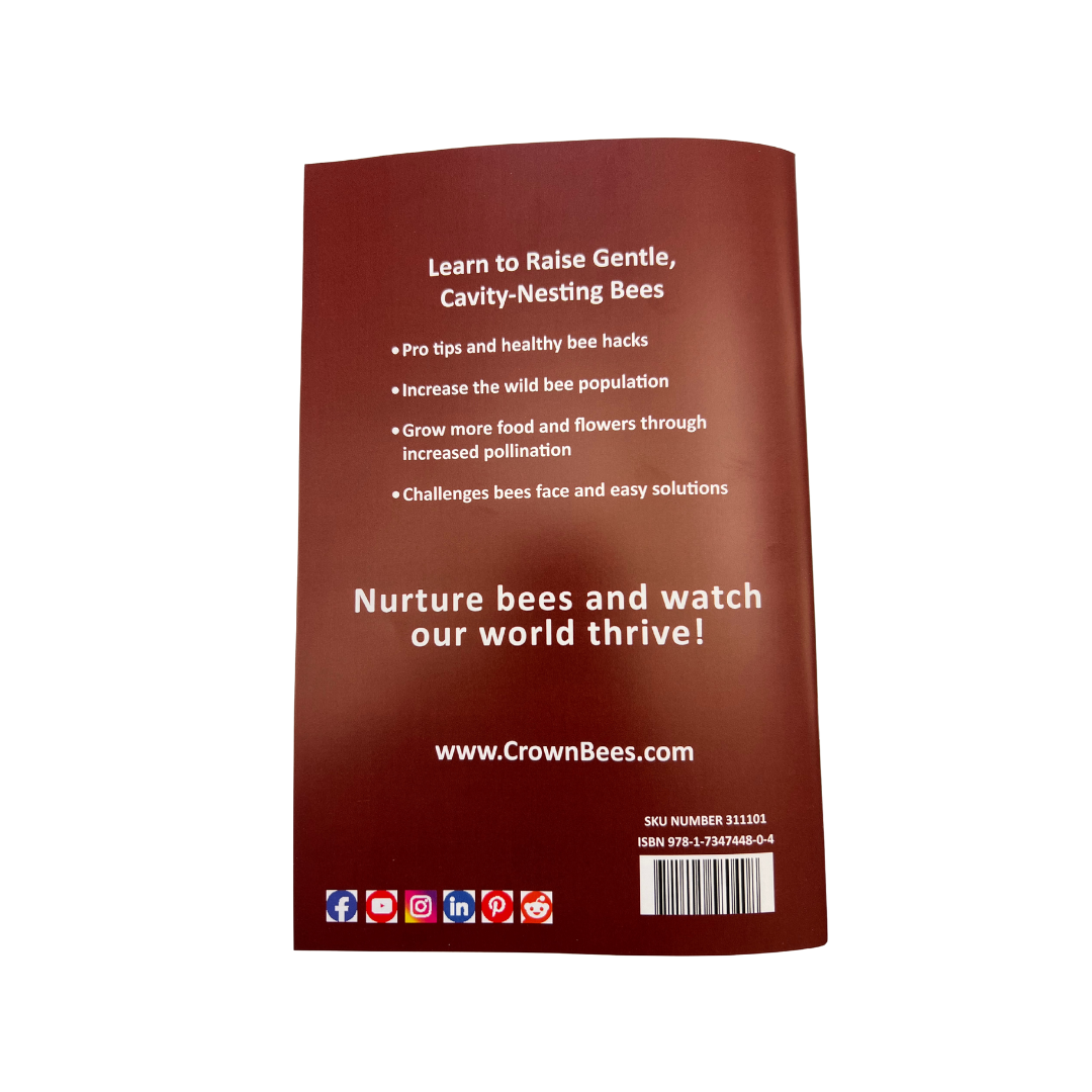 Wild Bee Guide, Fourth Edition by CrownBees, showing the book cover with illustrations of native wild bees and floral background.