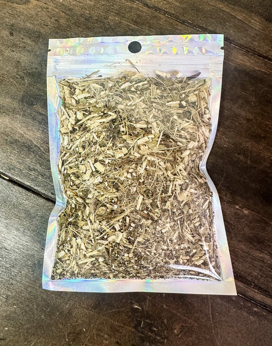Dried Echinacea herb in a 1oz package from Herbal Rose Apothecary, showing light purple dried flower tops and green stems.