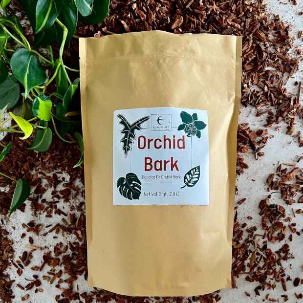 Elm Dirt Orchid Bark, natural decorative bark for orchids, showing textured brown bark pieces in a close-up image.