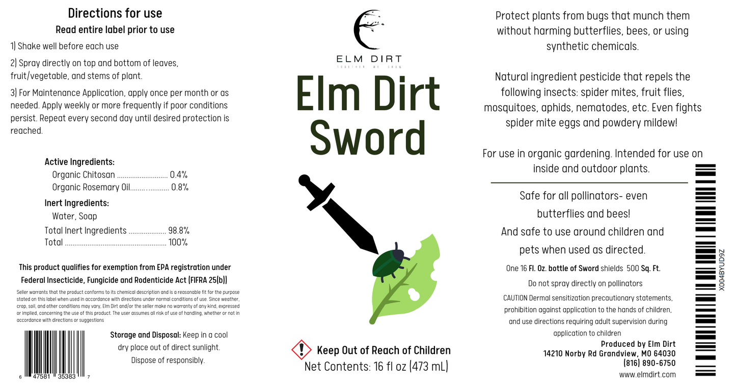 Elm Dirt Sword Pest Spot Treatment bottle with applicator tip, used for targeted pest control on plants and crops.