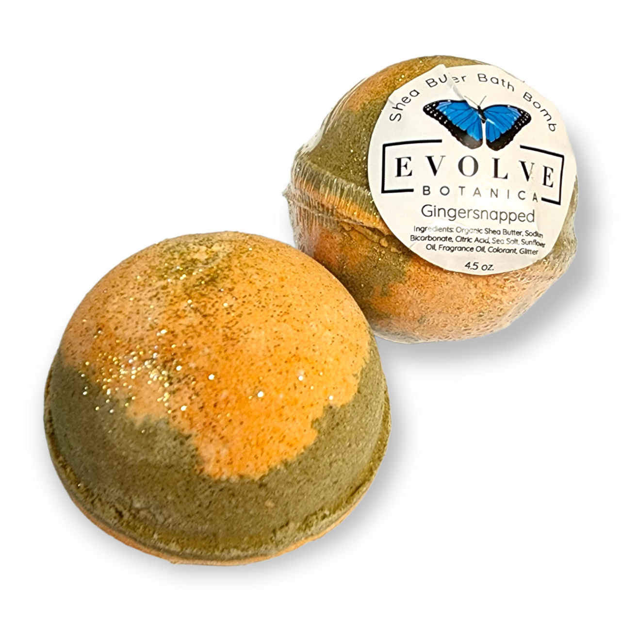 Evolve Botanica Gingersnapped Christmas bath bomb with festive design and holiday packaging, ideal for relaxing bath time.