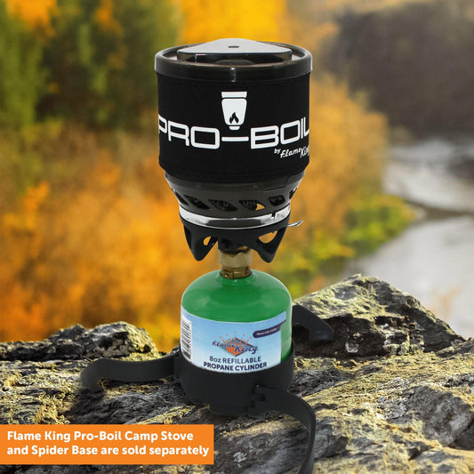 Flame King eco-friendly 1lb refillable propane tank for LP cylinders, sustainable and compact for portable gas needs.