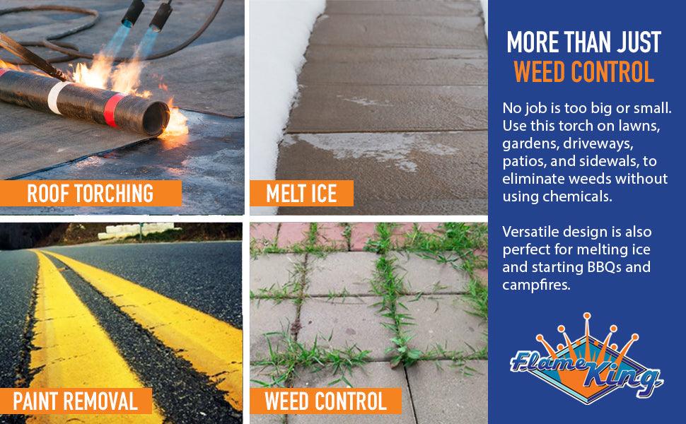 Flame King 500,000 BTU dual propane weed burner torch head for outdoor weed burning and controlled burning tasks.