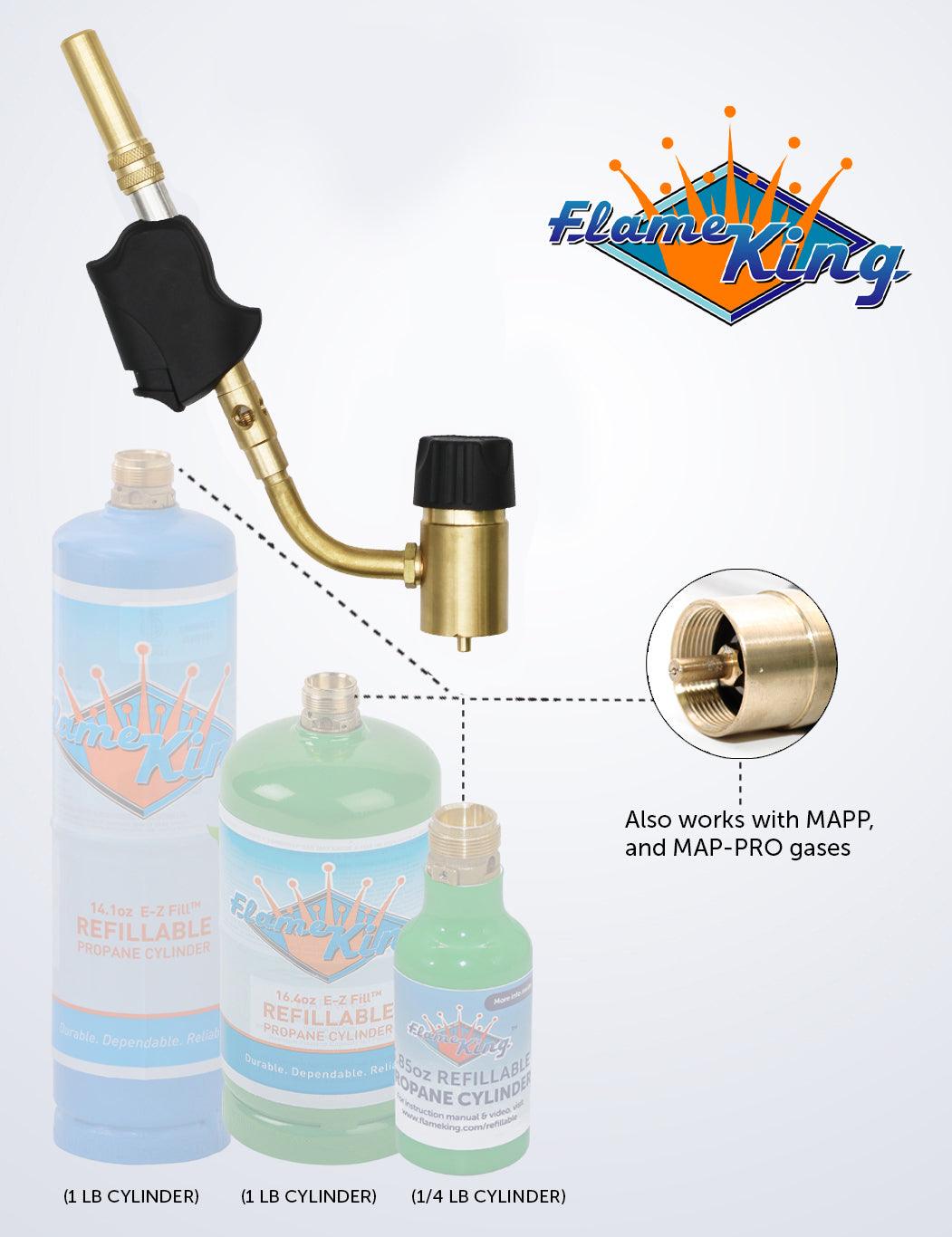 Flame King High Intensity Propane Torch Head with Piezo Igniter switch, used for weed burning and outdoor torch applications.