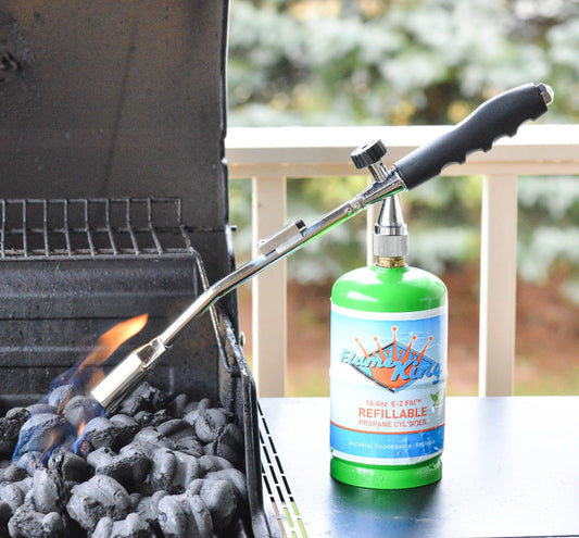 Flame King propane torch with gas ignitor, used for weed burning, featuring a handheld design and adjustable flame control.