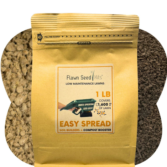 Flawn Seed Kits Easy Spread Soil Builders and Compost Mix in 12 oz jar, ideal for enriching up to 500 sqft of garden soil.
