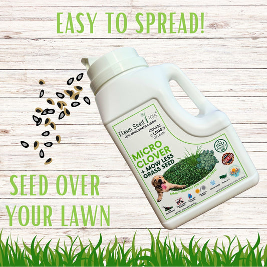 Micro Clover and Mow Less Grass Seed in Flawn Seed Kits seed tape for 100 sq ft, showing the seed tape with micro clover and grass seeds.