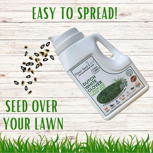 Dutch White Clover and Mow Less Grass Seed in seed tape by Flawn Seed Kits for 250 sq ft lawn coverage.