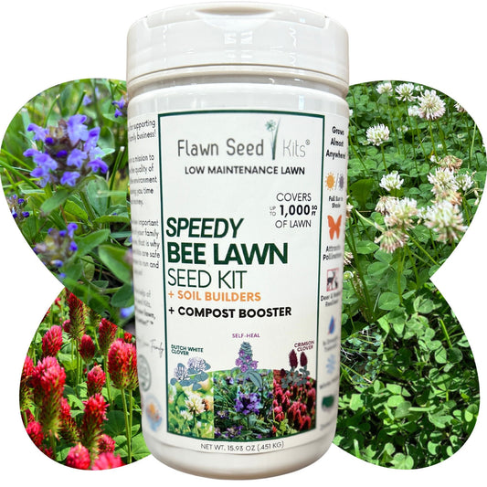 Flawn Seed Kits Speedy Bee Lawn Seed Kit with seed tape, designed for quick, even grass growth on a 250 sq ft lawn area.
