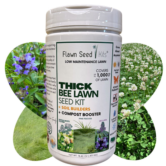 Thick Bee Lawn Seed Kit by Flawn Seed Kits with seeds and seed tape for creating a 250 sq ft bee-friendly lawn.