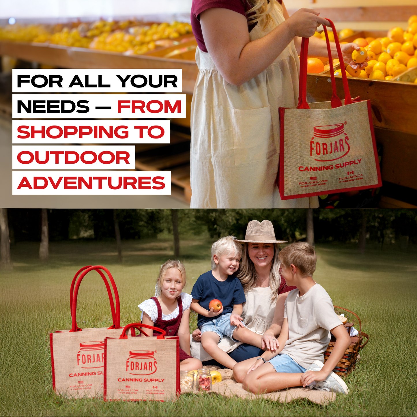 ForJars reusable burlap tote bag in small size, natural woven texture, perfect for eco-friendly shopping and storage.