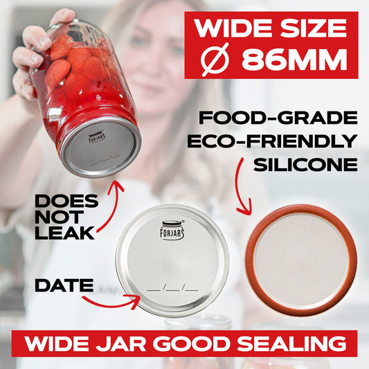 ForJars Wide Mouth Canning Lids, set of 100, durable metal lids for jar sealing and preserving food.