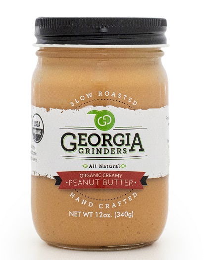 Georgia Grinders Organic Peanut Butter 4-pack with 2 crunchy and 2 creamy 12 oz jars, natural nut butter from Georgia Grinders.