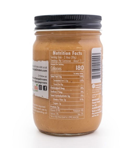 Georgia Grinders Organic Peanut Butter 4-pack featuring 12 oz jars of crunchy and creamy peanut butter in a natural nut butter display.