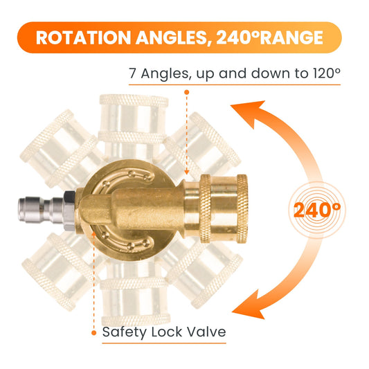 Giraffe Tools US pressure washer pivoting coupler for flexible attachment and easy connection in pressure washer accessories.